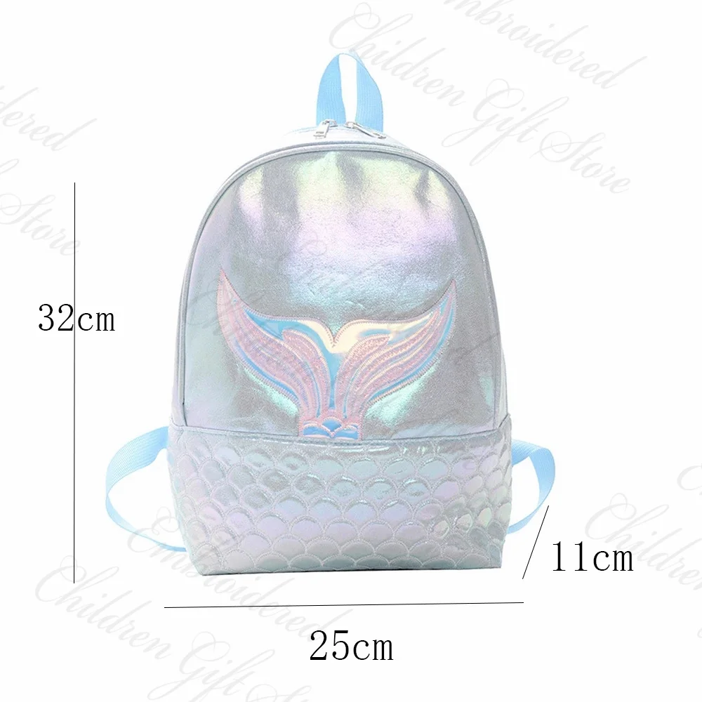 PU Custom Embroidered Name New Student School Bag Personalized Name Girl\'s Cute Mermaid Backpack PU Travel Backpack for Female