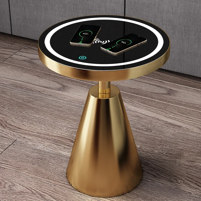 Hot Smart Wireless Charging Stainless Steel Three Colors Change Blue Tooth Speaker Coffee Table for Living Room