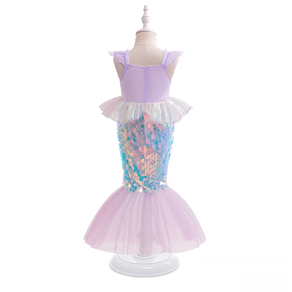 Girls Little Mermaid Sequin Shining Dress Young Fairy Tale Fashion Trumpet Dresses Kids Long Casual Daily Clothes Princess Gown