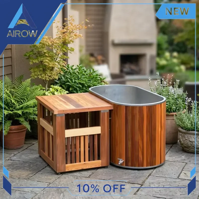 for Cedar Wood Cold Plunge Tub Oval Stainless Steel Ice Bath with Storage Cabinet Post Workout Muscle Recovery Home Gym Spa