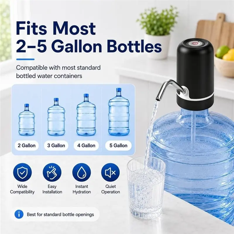 ABRU-USB Rechargeable Water Dispenser Pump-Portable Electric 5 Gallon Water Pump For 5-Gallon Jug With Charging Functionality