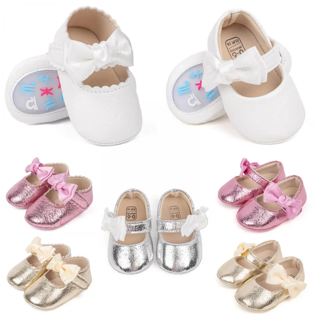 

2025 New Baby Leather Shoes Lace Bowknot Party Princess First Walkers For Little Girls Rubber Soft Anti-slip Sole 0-18 Months