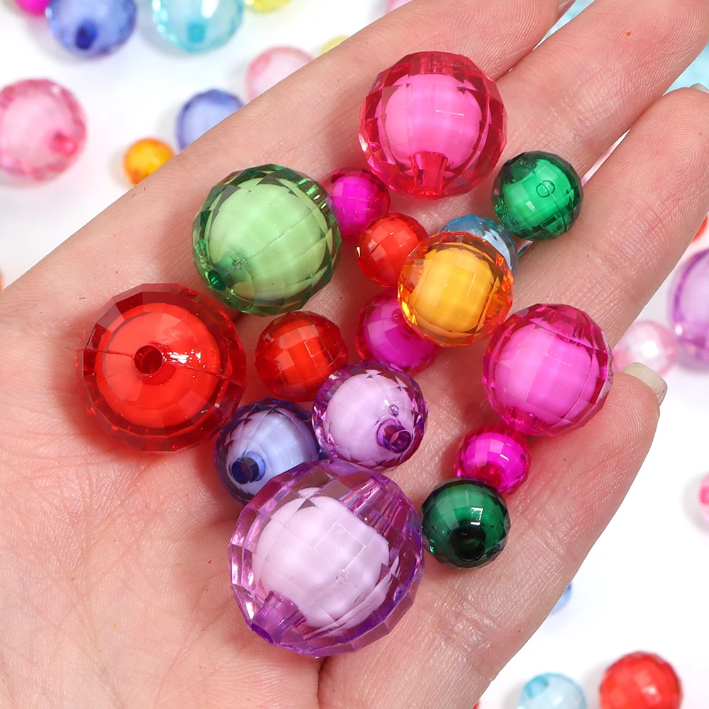 20-100 teile/los 8-20mm Facettierte Acryl Perlen in Perlen Runde Lose Spacer Perlen Für Schmuck Machen DIY armband Halskette Zubehör