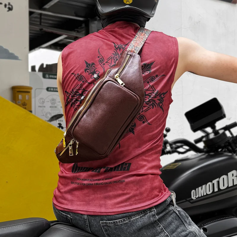 

Men's Genuine Leather Waist Bags Male Fanny Pack Vintage Phone Bags Leather Chest Messenger Bags Purses Sport Waist Pack