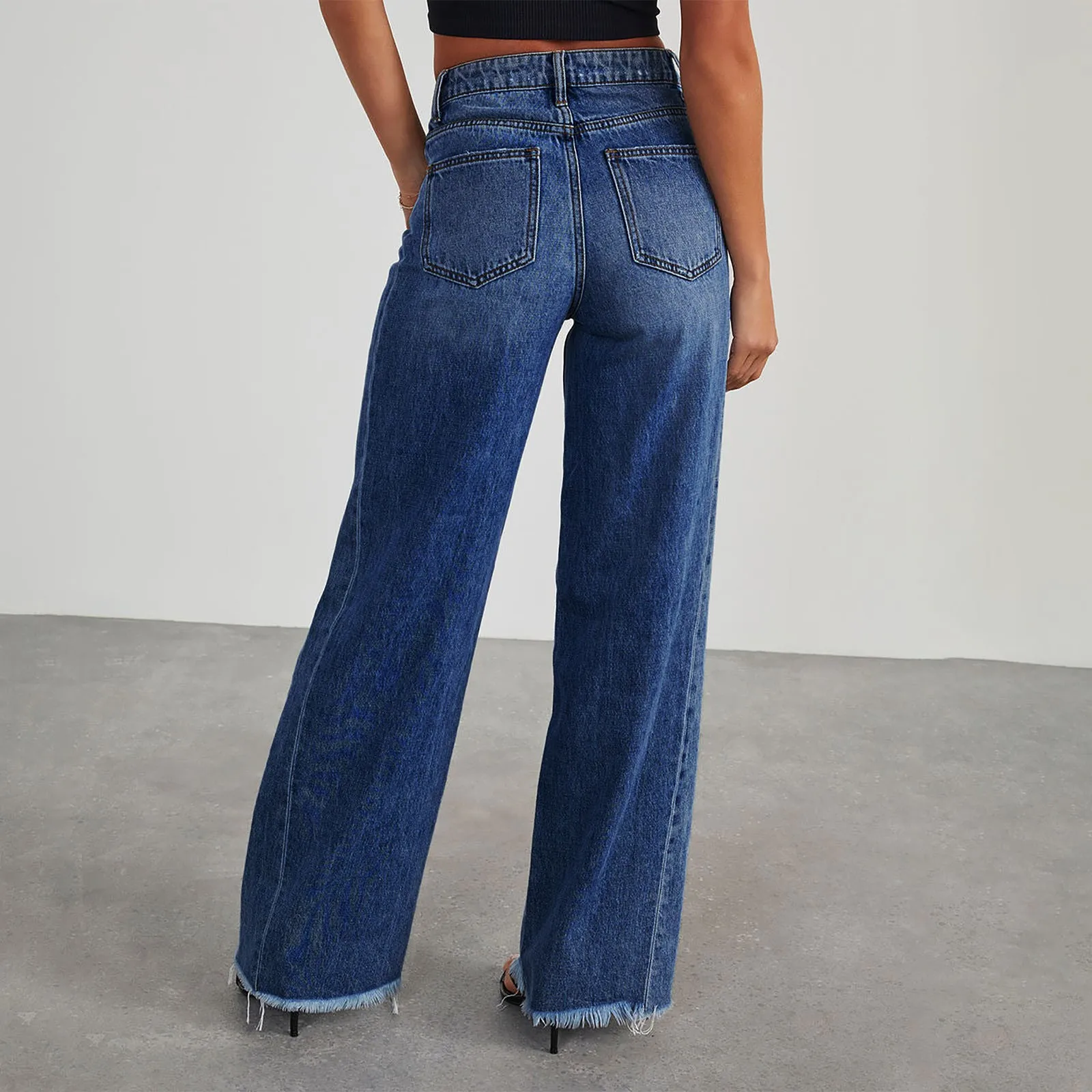 High-Waisted Straight-Leg Furred Jeans, Women'S New Fashion High-Waisted Wide-Leg Pants Jeans,Spring And Autumn For Women Y2k