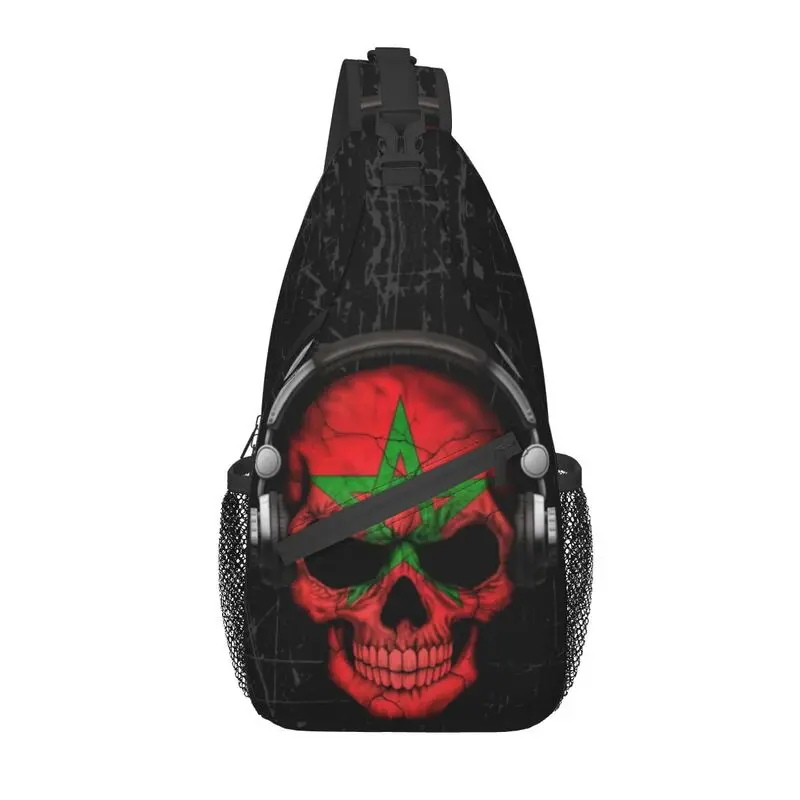 

Casual Dj Skull With Moroccan Flag Sling Bags for Cycling Camping Men Crossbody Chest Backpack Shoulder Daypack