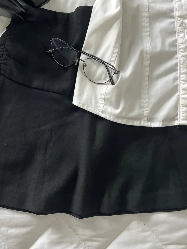 Chic White Slim Fit ort Sve irt for Young Women Korean Sle Commute Faion Polka Dot Design Polyester Cotton Blend