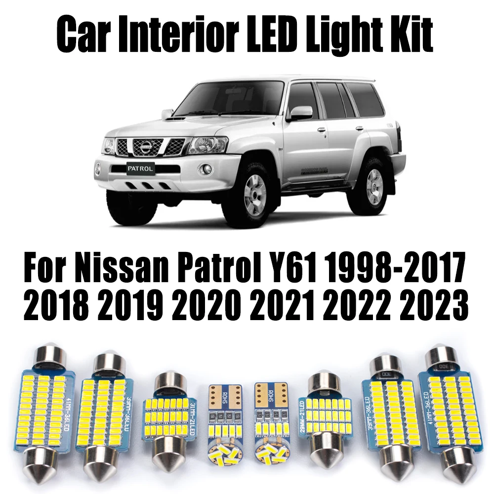 10Pcs Canbus LED Interior Map Dome Ceiling Light Kit For Nissan Patrol Y61 1998- 2019 2020 2021 2022 2023 Car License Plate Bulb