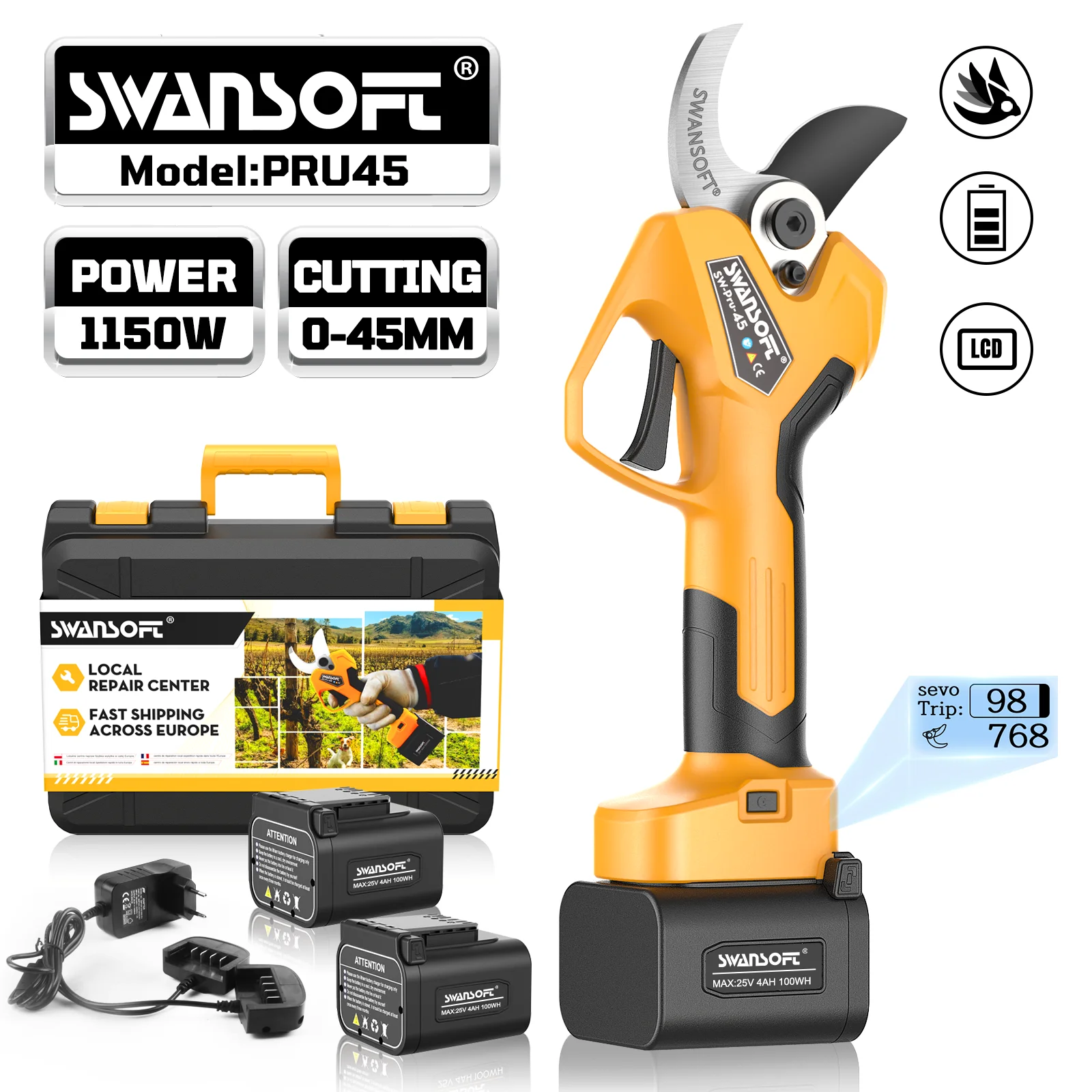 2-in-1 Electric Scissors Can be connected to extension poles/used independently Easy to handle high-altitude and ground trimming