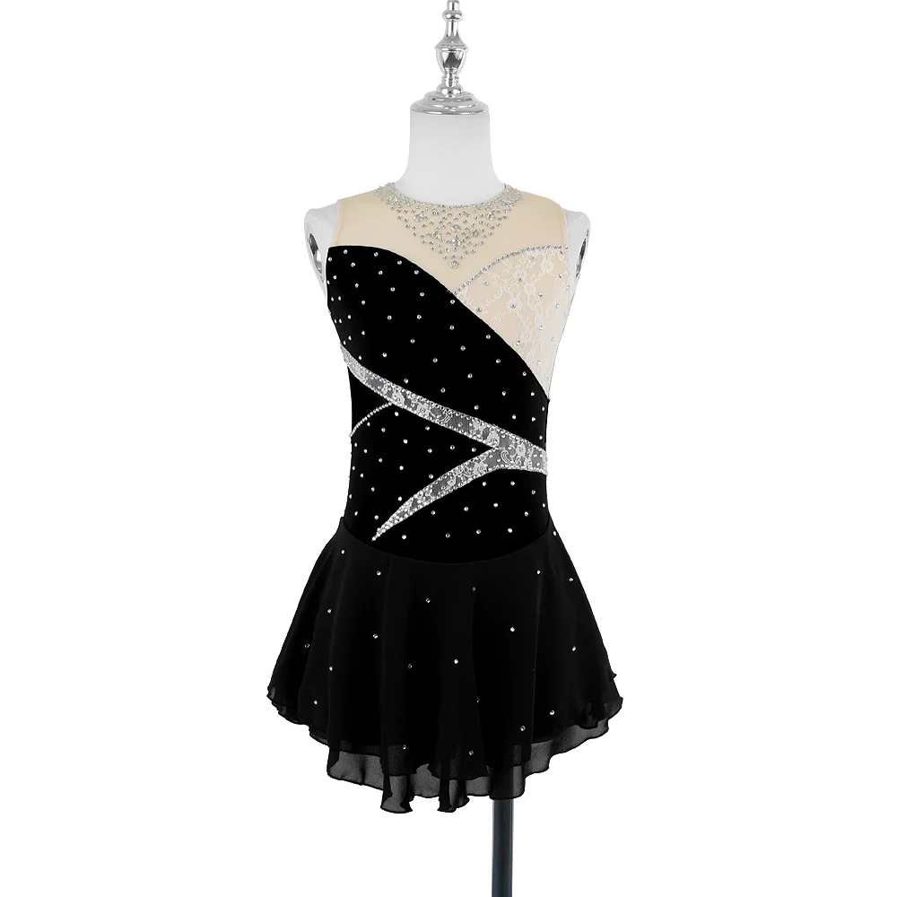 ZAGITOVA-vestido rojo de patinaje artístico para mujer y niña, falda de patinaje sobre hielo sin mangas, falda de malla de montaje de encaje con diamantes de imitación