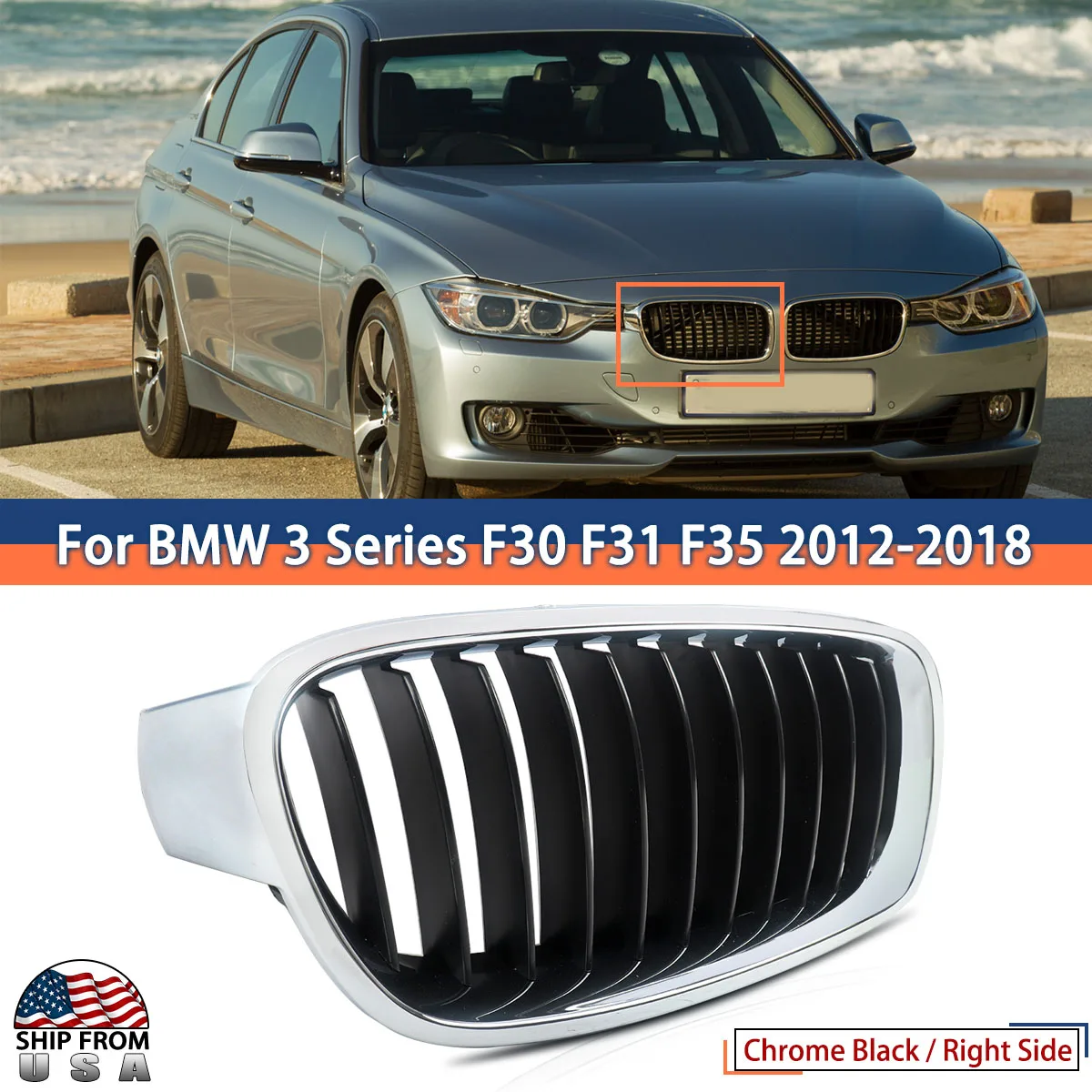 

Right Side Front Bumper Kidney Grille Racing Grills For 2012-2018 BMW F30 F31 F35 320i 328i 51137255412 Grill Assembly Magickit