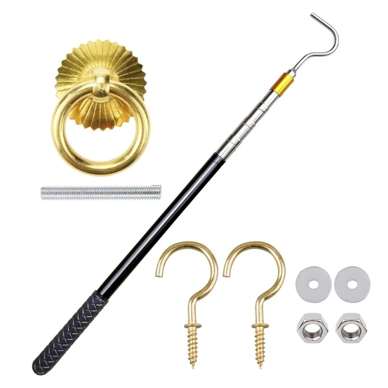 

Комплексный набор крючков на чердаке для повышения доступности и стилей с регулируемыми 60 -дюймовыми стержнями и дверными