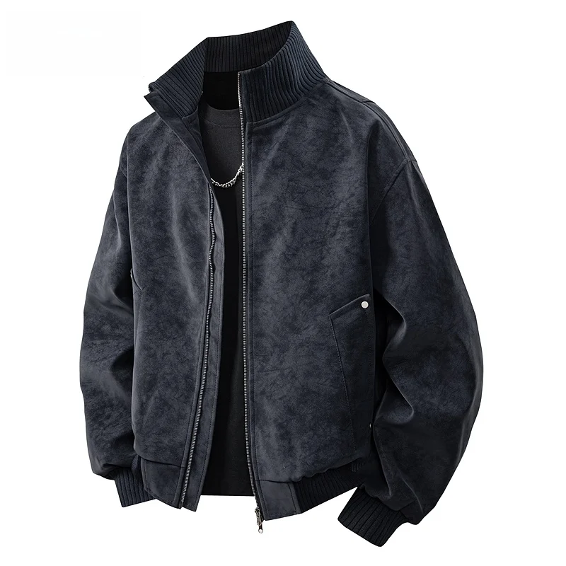 

WASSUP American Retro Stand Collar Suede Jacket Men's Spring Autumn Trendy Brand Dyed Loose Short Motorcycle Style Coat