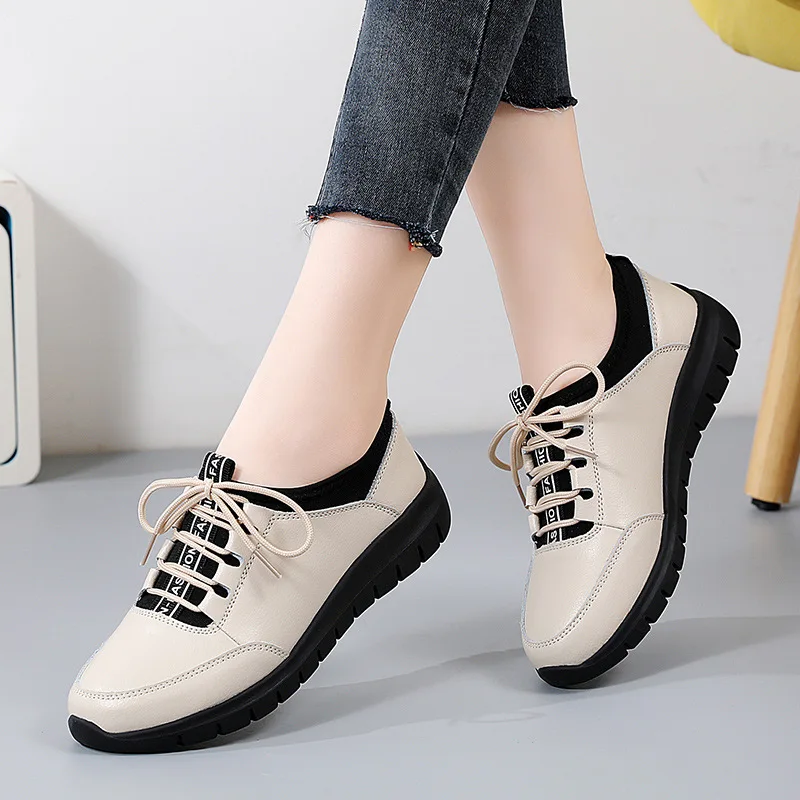 

High-Quality Women Shoes Sneakers Woman Trendy Casual Shoe Wear resistant Non-slip Flats Solid Color Lace-up Leather Loafers2025
