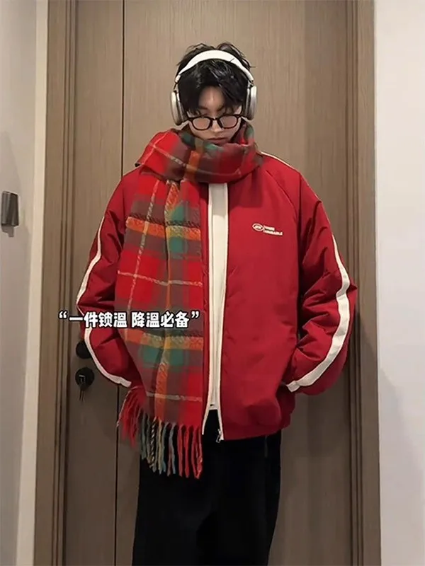 

Двусторонняя куртка из американского цветного хлопка, мужская зимняя теплая, износостойкая, повседневная, свободного кроя, модная, трендовая...