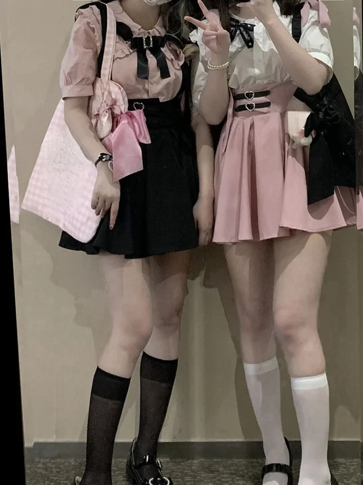 Japanse Lolita Hoge Taille Mini Jarretel Rokje Y2k Esthetische Zoete Vrouwen Solid Streetwear Gothic Jk Saia Feminina Harajuku Jupe