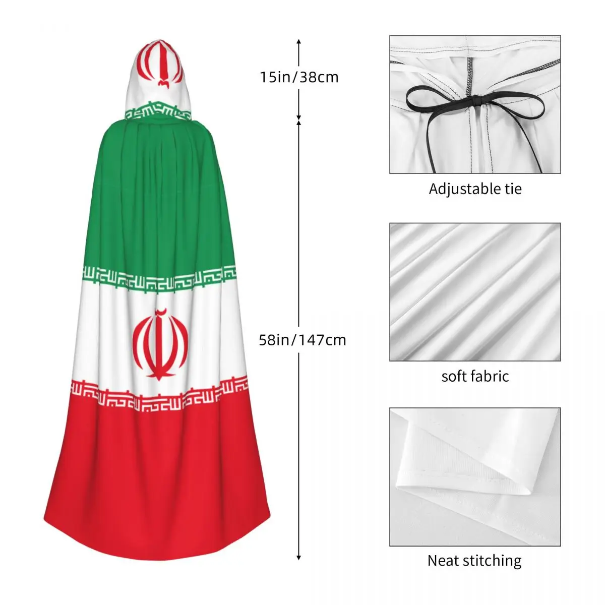 علم إيران عباءة مقنعين البوليستر للجنسين الساحرة كيب زي ملحق
