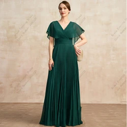 Fashion Green Chiffon Mother of Bride Dresses Fuffles Pleat 2023 Summer New Floor Length Wedding Party Gown Sleeveless Zipper