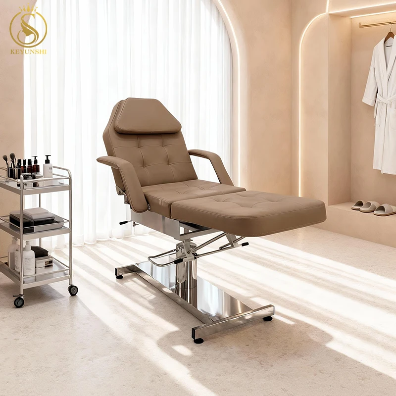 Commercial Salon Furniture Hydraulic Tattoo Black Beauty Bed 3 Section Facial Chair 360 Degree Rotary Massage Table