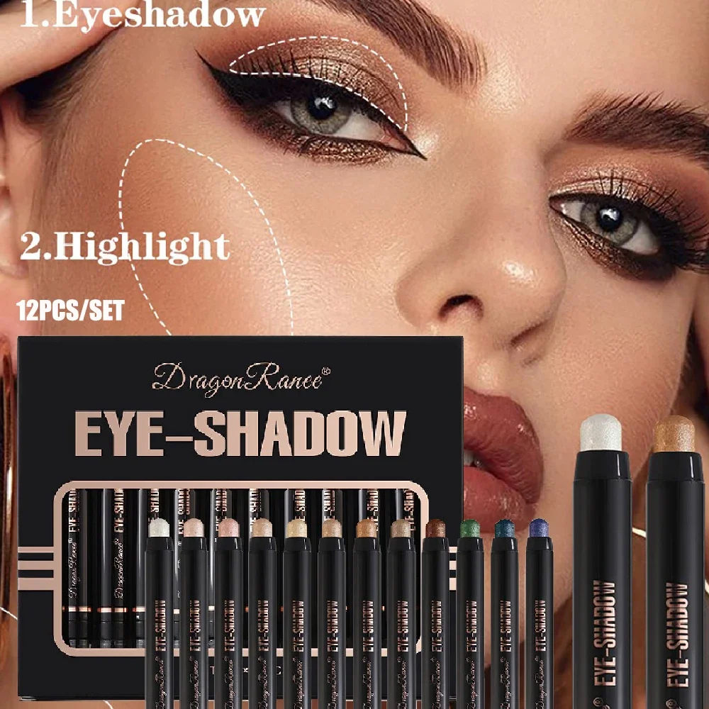 12 sztuk rozświetlacza zestaw kredek do cieni do powiek metaliczny brokat zielony fioletowy paleta cieni do powiek w sztyfcie Eyeliner Pen leżący jedwabnik makijaż