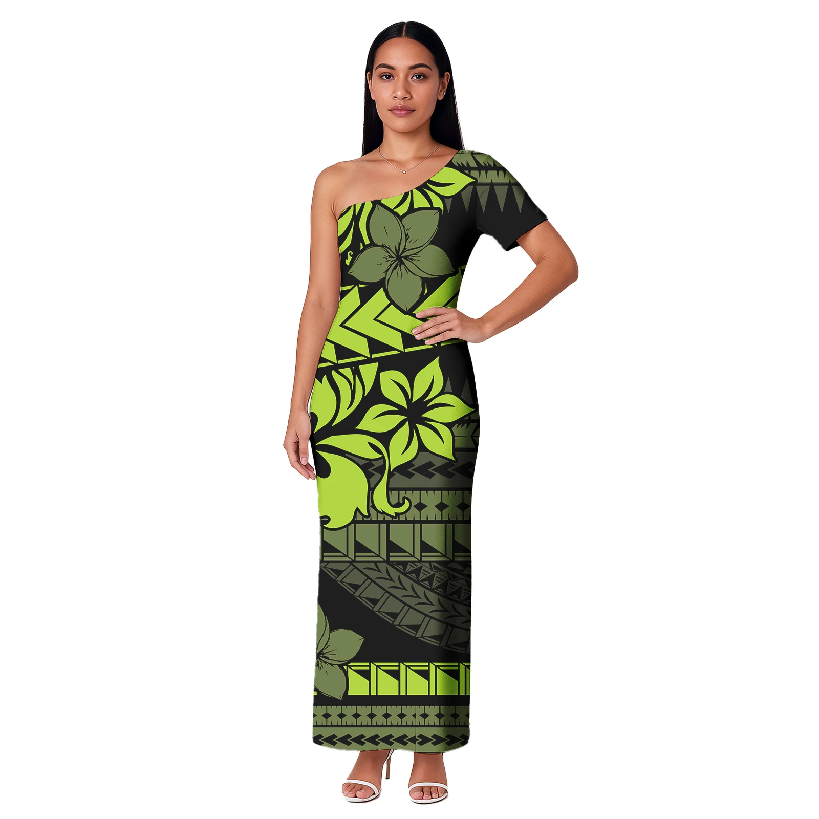 ใหม่ Islander Puletasi เสื้อผ้าซามัว Tapa ออกแบบชุดเลดี้หนึ่งไหล่ผู้หญิงชุดที่กําหนดเอง