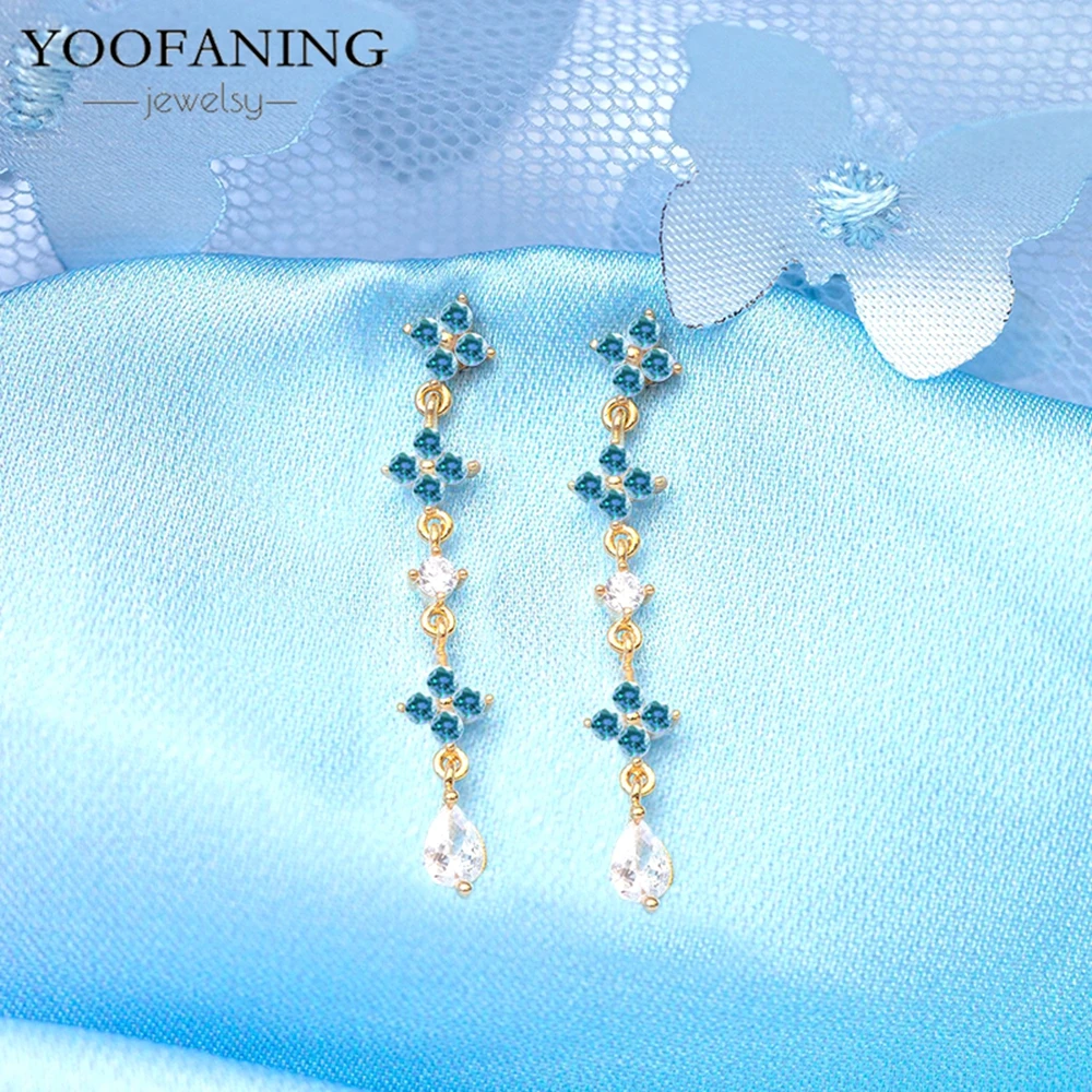 

925 Sterling Silver Ear Needle sea blue zircon women's high-end exquisite floral fringe crystal earrings jewelry gift