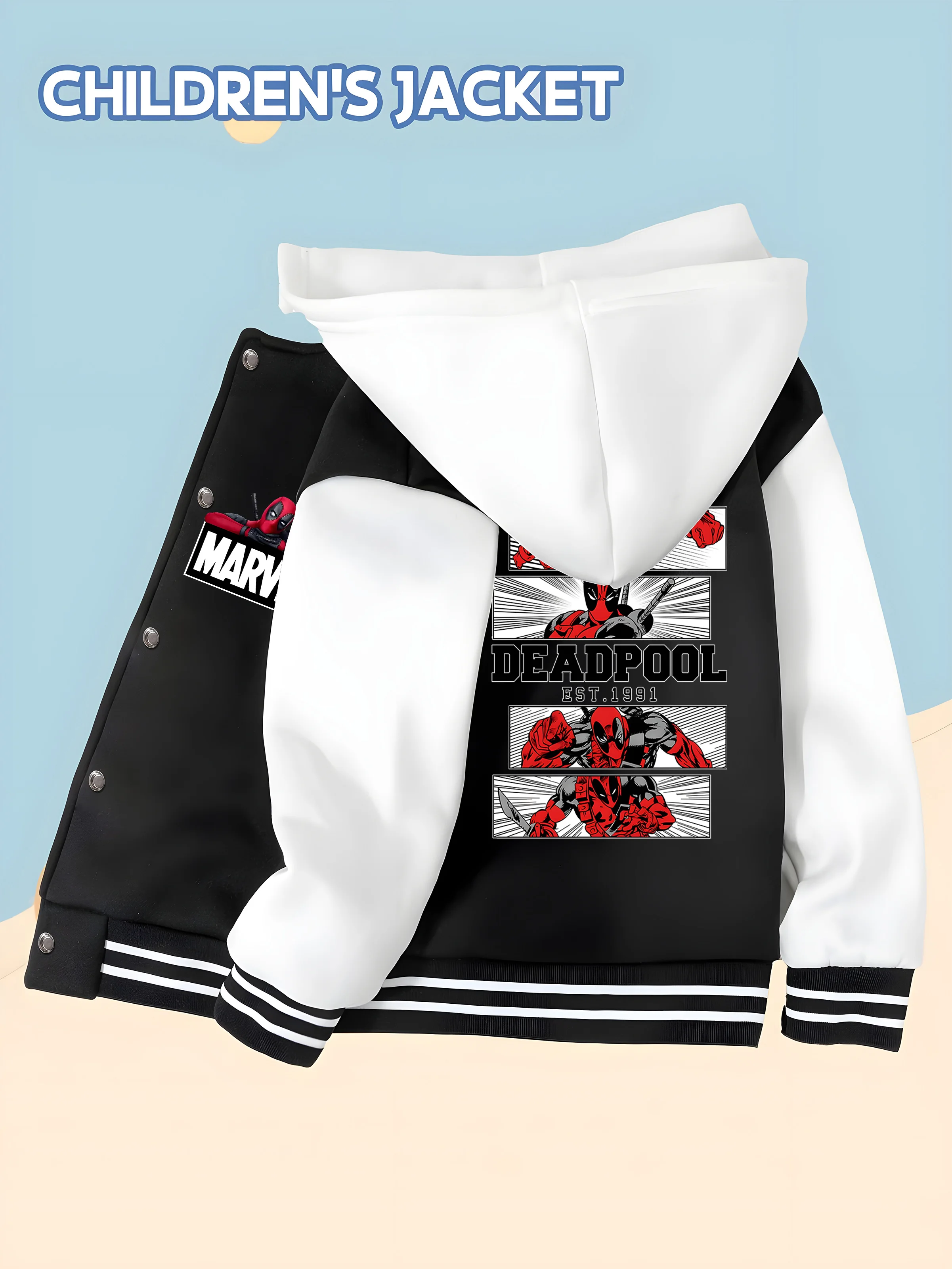 

MINISO Marvel Boys Baseball Jacket - Hulk, classic black and white, soft fabric, warm and comfortable, skin-friendly, fashionabl