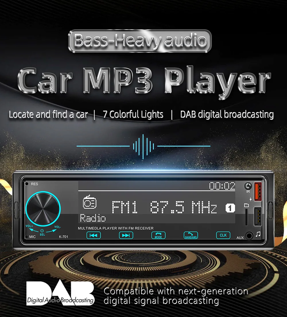 BQCC 1 Din مشغل MP3 للسيارة DAB راديو رقمي موقع صوت ثقيل ومبحث السيارة شاشة 2.5D زر لمس كامل صوت السيارة