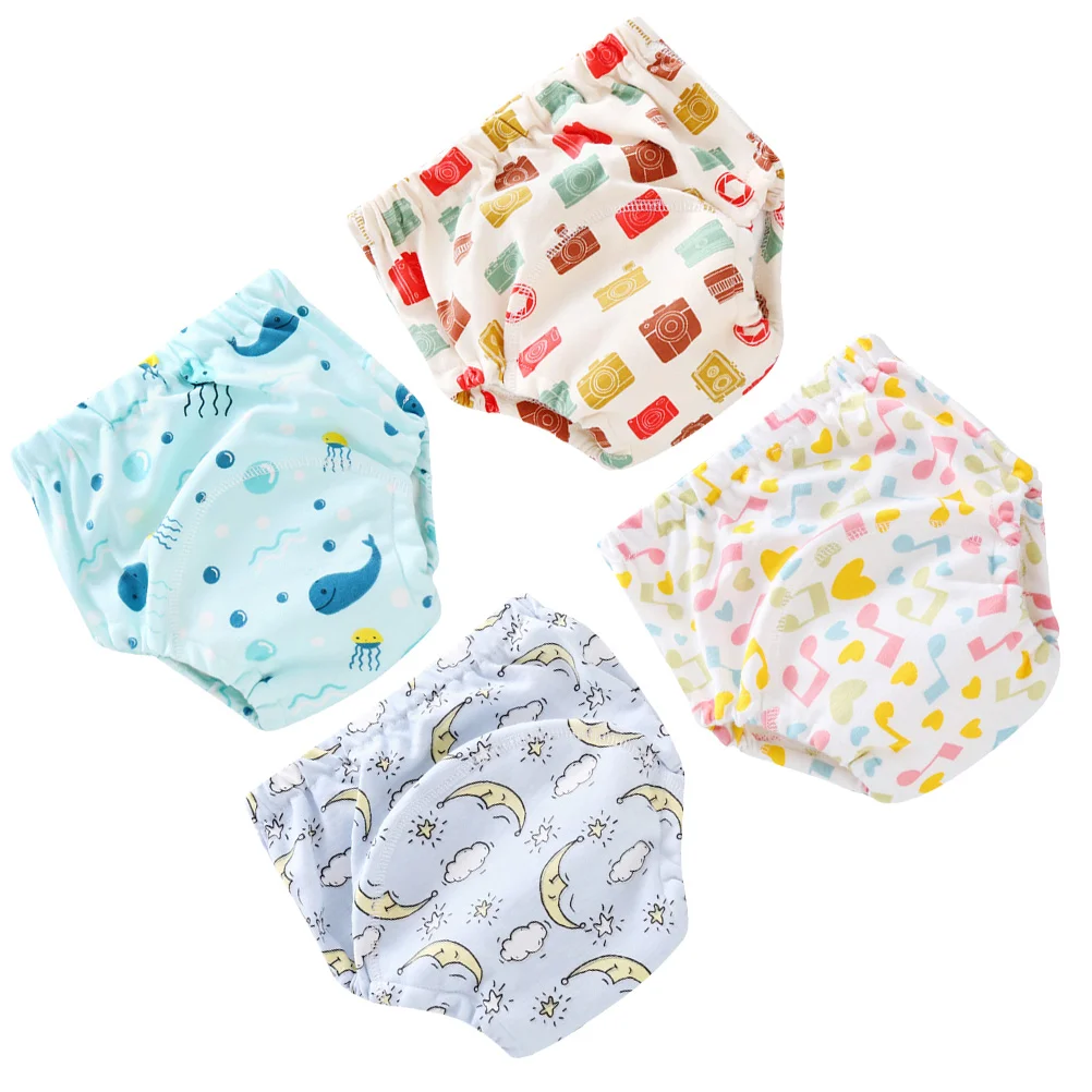 4 Pcs/1 Underwater World Pattern Diapers Baby Music Learning Pants Training Breathable Moon