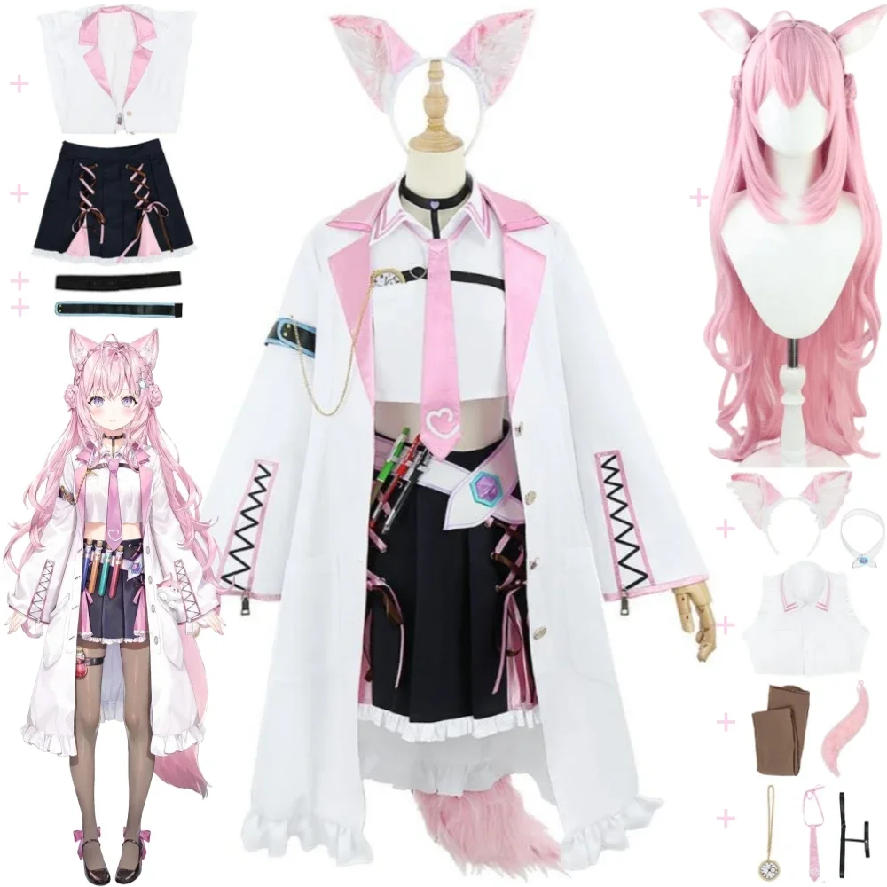 Hololive Hololive fantasia cosplay para mulheres, peruca rosa, uniforme sexy anime, terno de Halloween, bonito Loli, Hakui Koyori