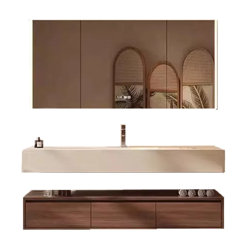 

New walnut toilet bathroom cabinet, rock slab seamless ceramic integrated hand-face pool