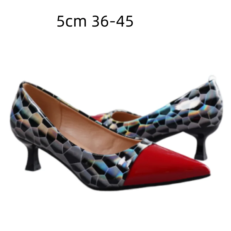 Ladies Patent Leather Mixed Colors Pumps Shallow Mouth Shoes For Slim Feet Party Nigh Club Slip-On Grey White Red Kitte Heel 5cm