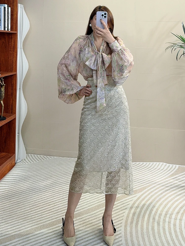 

Летняя юбка-обертка Tangmi Home Heavy Du с бисером и пайетками, сетчатая, с завышенной талией, из полиэстеровой смеси, H-образного силуэта.