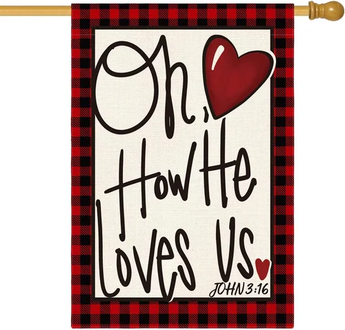 Valentine's Day Double-Sided House Flag 28x40 Inch Red Buffalo Plaid Decor OOV IIC