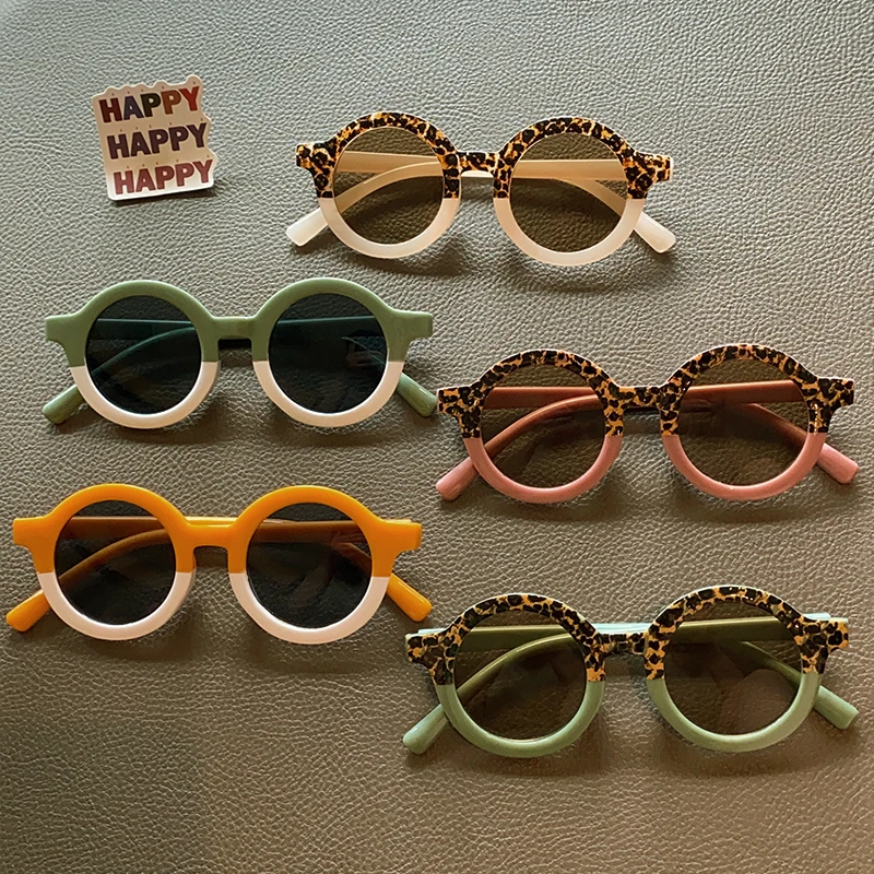 2026 New Children Classic Leopard Double Color Round Sunglasses UV400 Girls Boys Vintage Protection Sunglasses Kids Sun Glasses