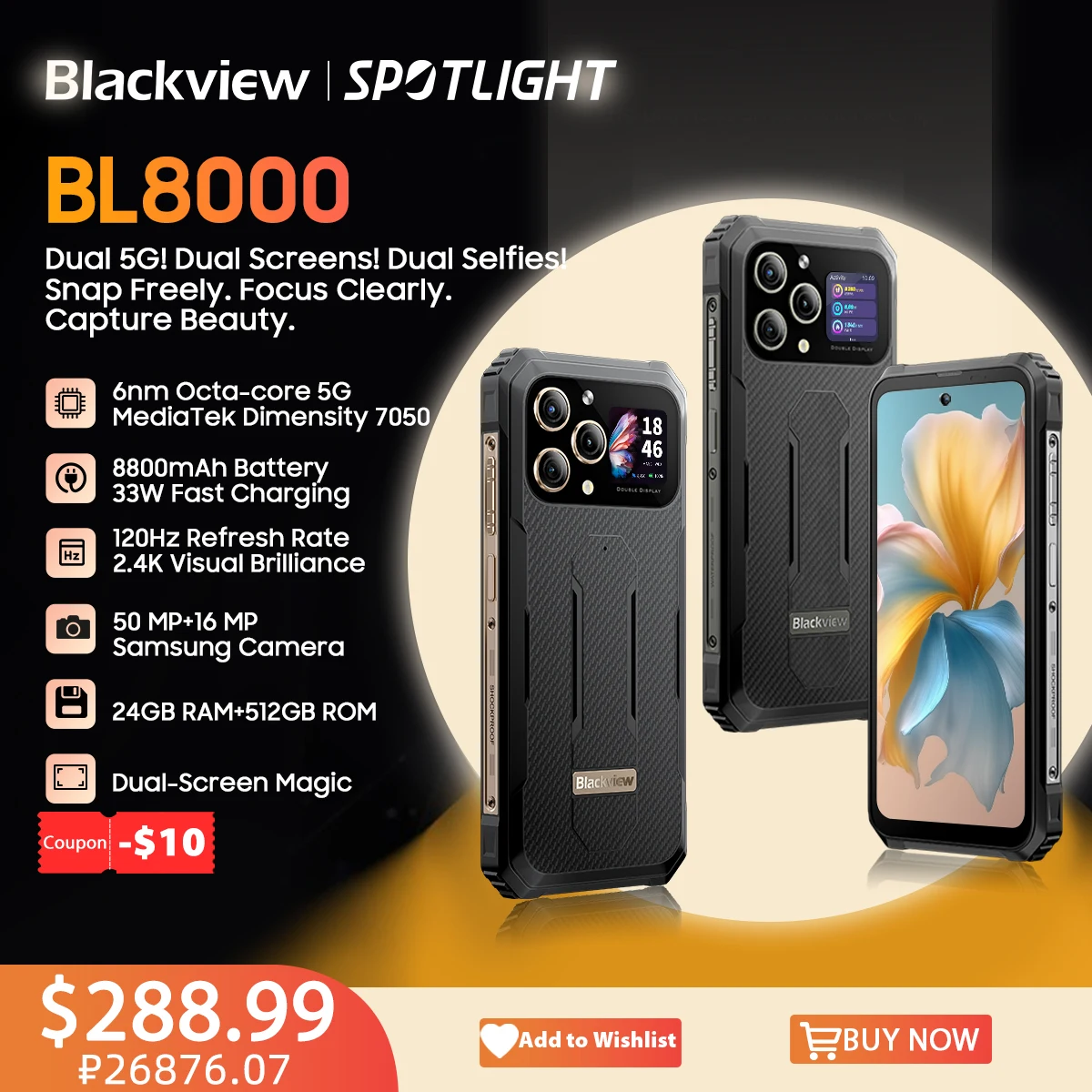 estreia mundial blackview bl8000 5g smartphone robusto 678 24k fhd mais 120hz display 24gb 512gb celular 50mp 8800mah 33w 01