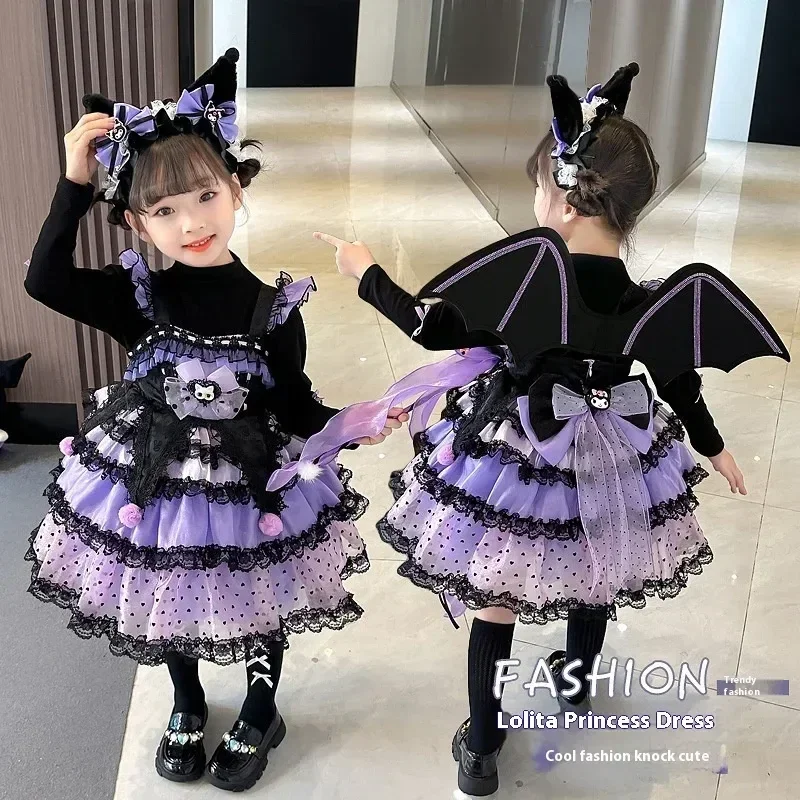 Sanrio Cosplay Kuromi Kawaii Lolita Princess Dress Spring Autumn Children\'s Costume Dress Puffy Skirt Suit Cute Girl Style Gifts