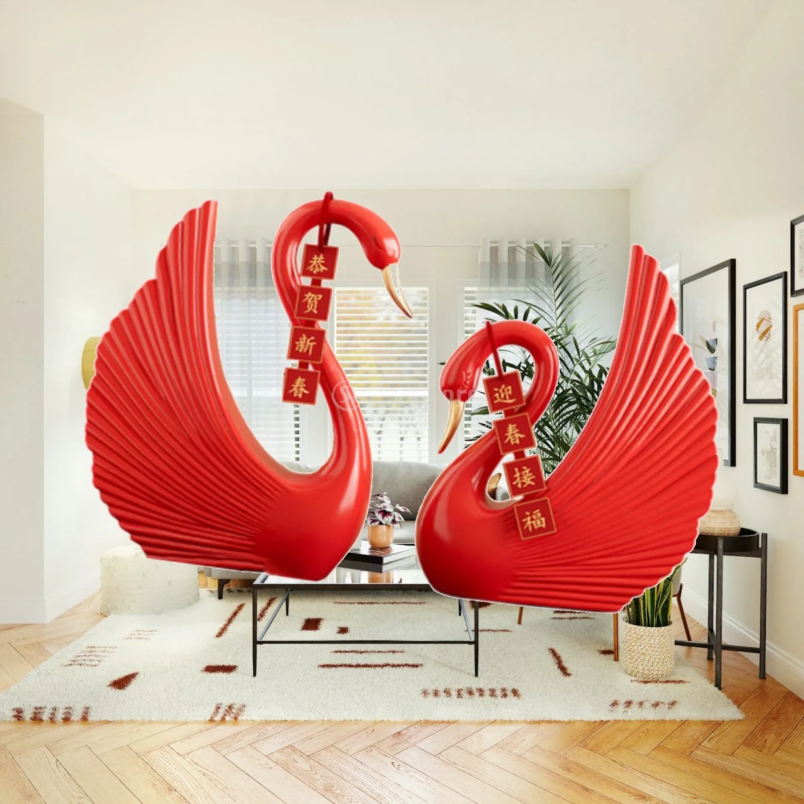 Swan Statue Resin Ornament Crafts Collectible Animal Sculpture Desktop Decoration for Party Living Room Walkway Bedroom Home