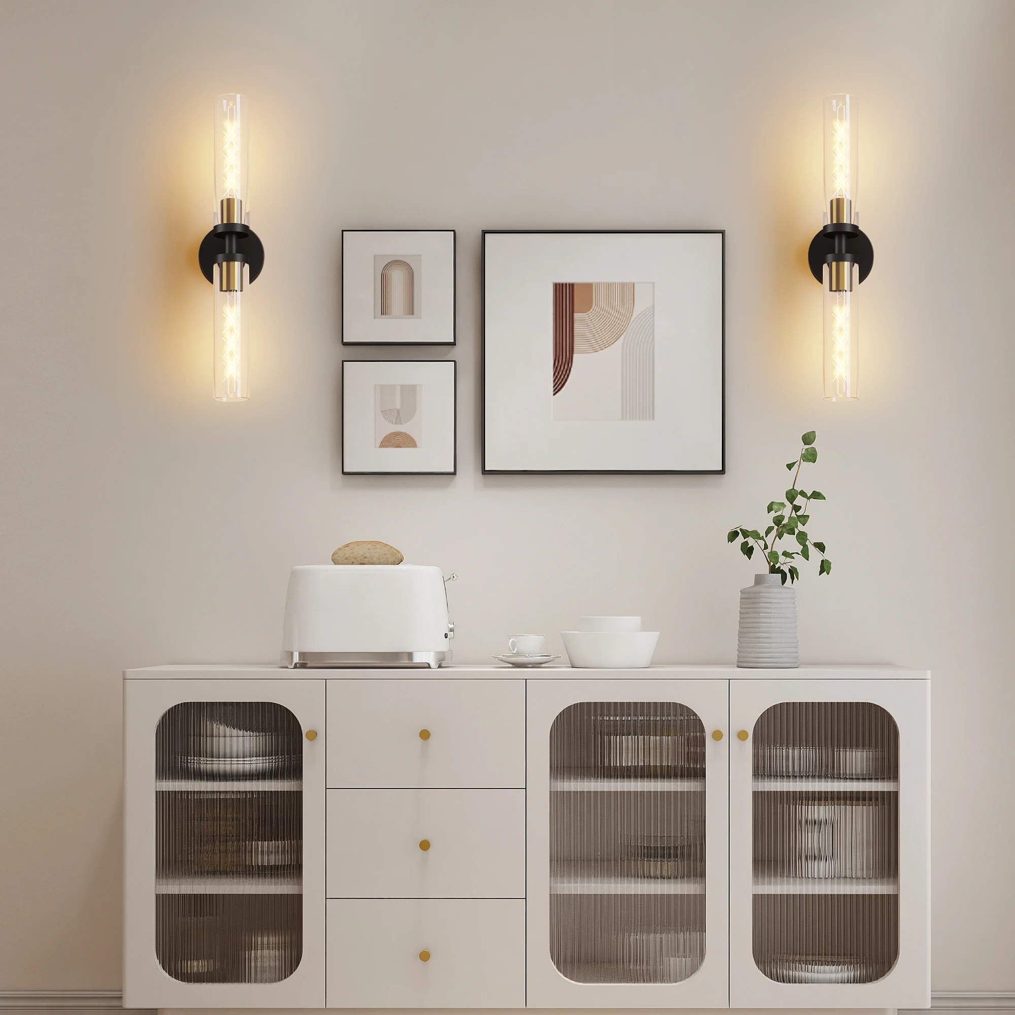 

2-Pack Gold Black Luxury Double Tube Glass Wall Light Vertical/Horizontal Adjustable E26 Base Decorative Lamp for Bathroom