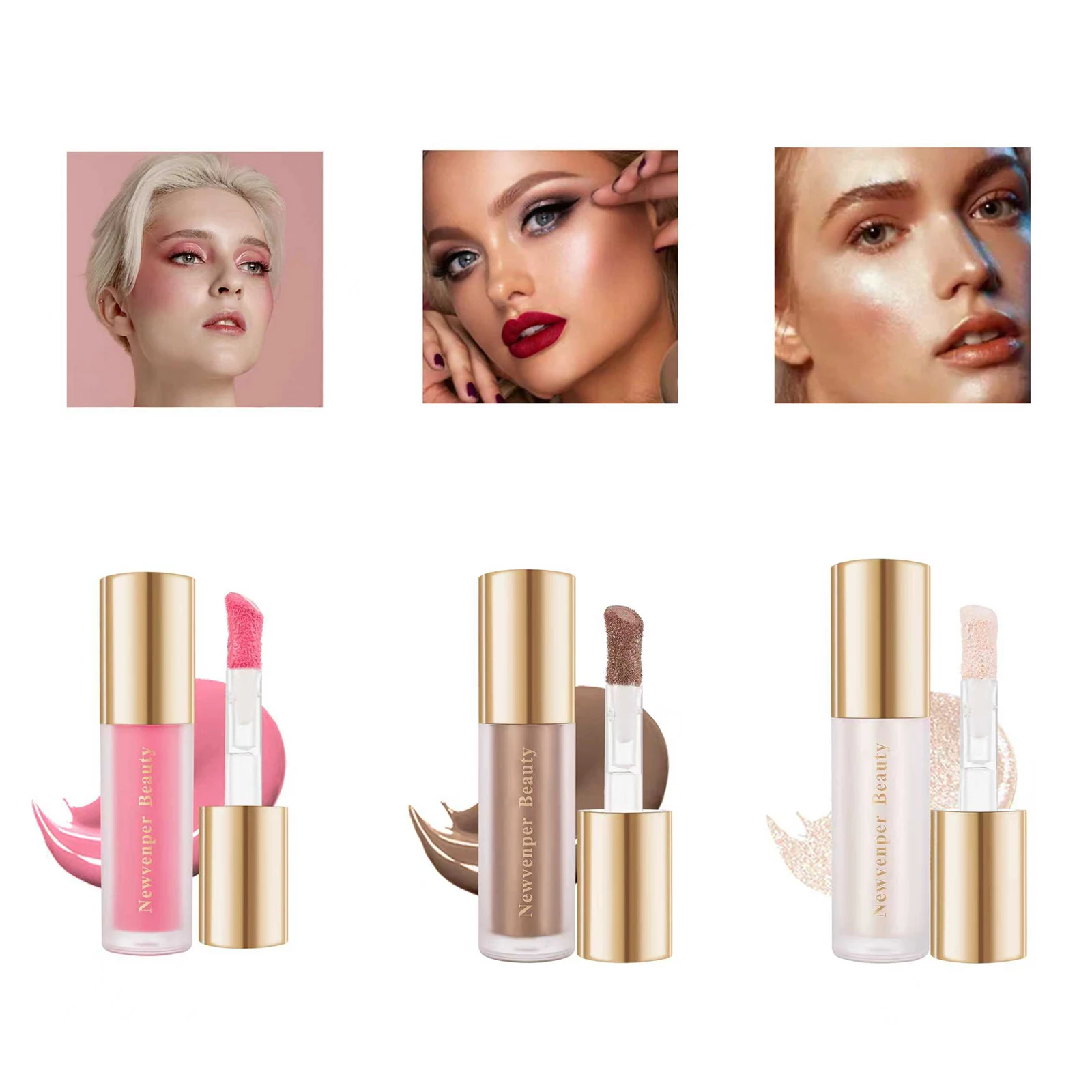 هايلايتر سائل + أحمر خدود سائل + سائل تحديد الوجه والجسم، لمسة نهائية عالية اللمعان، لومينيزر مشع طبيعي #1