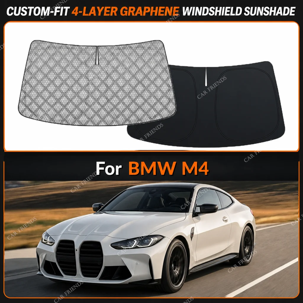 For BMW M4 Custom-Fit 4-Layer Graphene Windshield Sunshade Reflective Gray-Silver Surface Helps Reduce Direct Sunlight