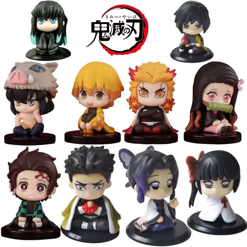 Figuras Q Posket al por Mayor, Mini Figuras de Demon Slayer, Sets de 5 y 10 Piezas, Muñecos Pequeños de PVC de Kimetsu No Yaiba, Decoración de Escritorio