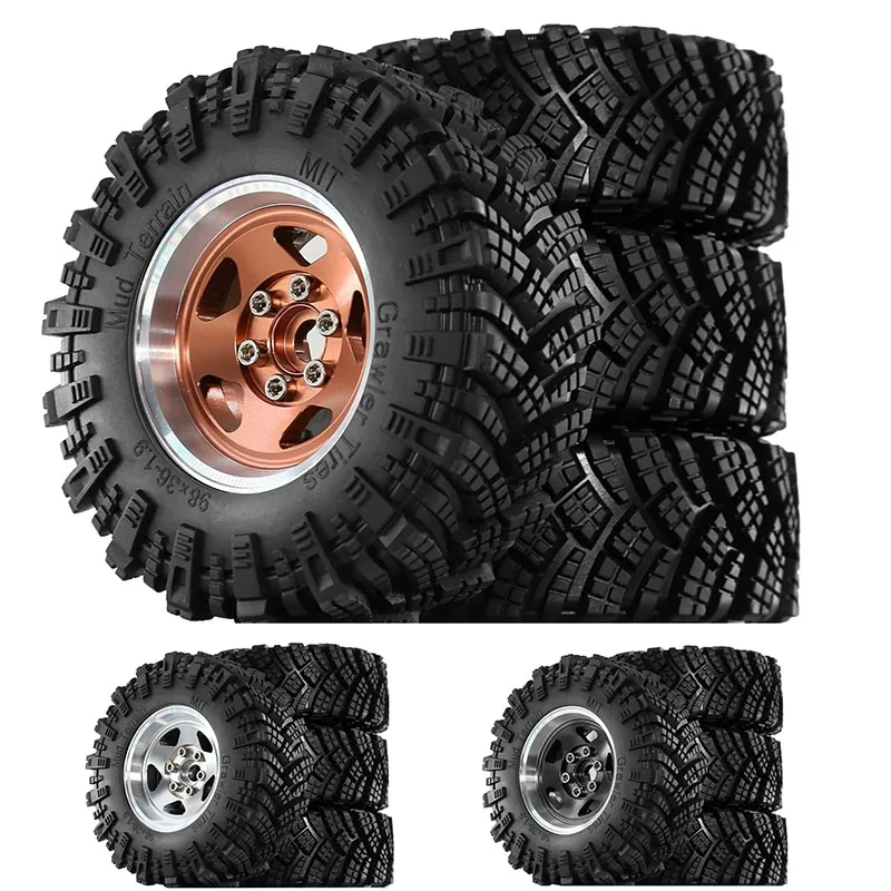 

4pcs 98mm 1.9" Metal Beadlock Wheel Rim Rubber Tire Set for 1/10 RC Crawler Car Traxxas TRX4 RC4WD D90 D110 Axial SCX10 MST