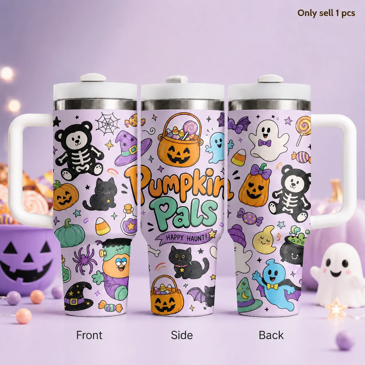Halloween Haunted House Vacuum Flasks 40oz Stainless Steel Travel Tumbler with Handle Straw Lid Double Wall Vacuum Insulated