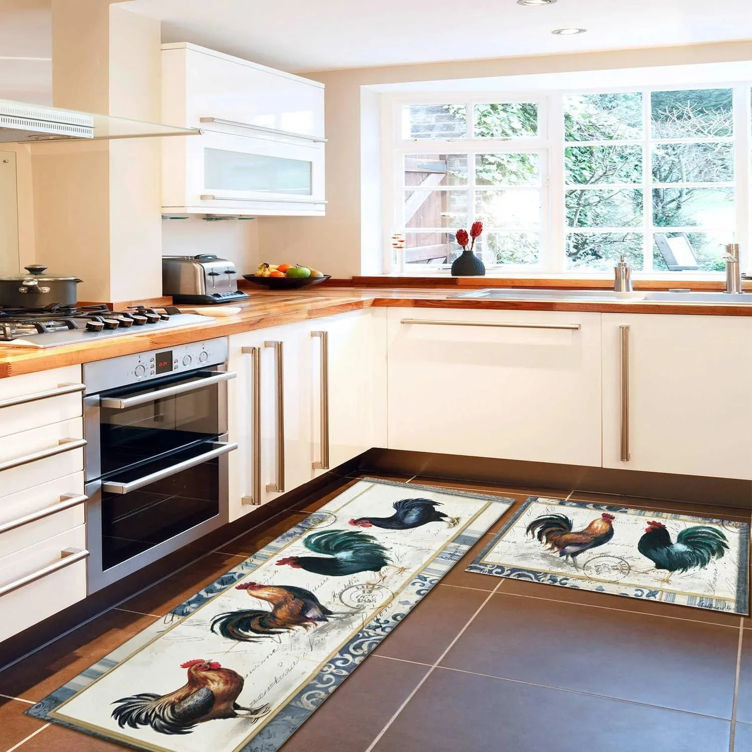 VIKAMA Autumn Maple Leaf Letter Resistant Stain-Durable Floor Rug Set, Single Piece Easy-to-Clean Floor Mat for Home Decoration