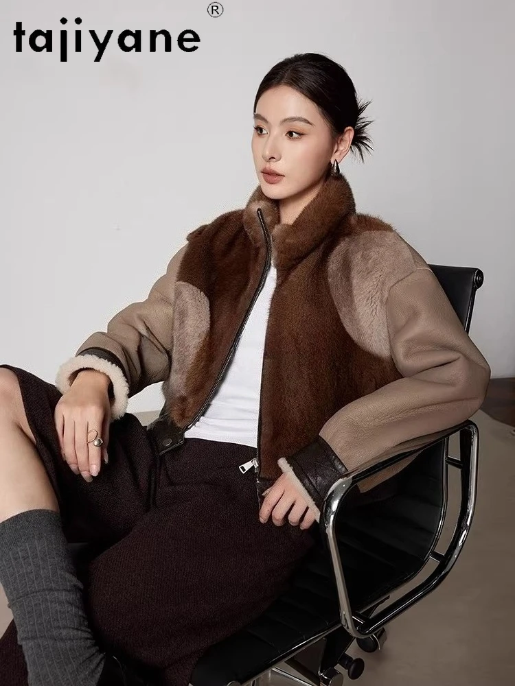 TAJIYANE Natural Mink Fur Splicing Sheepskin with Wool Attached Jacket Short Real Fur Coat Woman 2025 Winter Women Clothes шуба