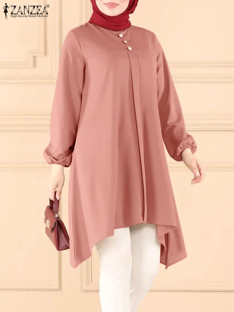 

ZANZEA Muslim Tops Autumn Elegant Shirt IsIamic Clothing Kaftan Women Long Sleeve Blouse Abaya Dubai Long Shirts Turkey Blusas