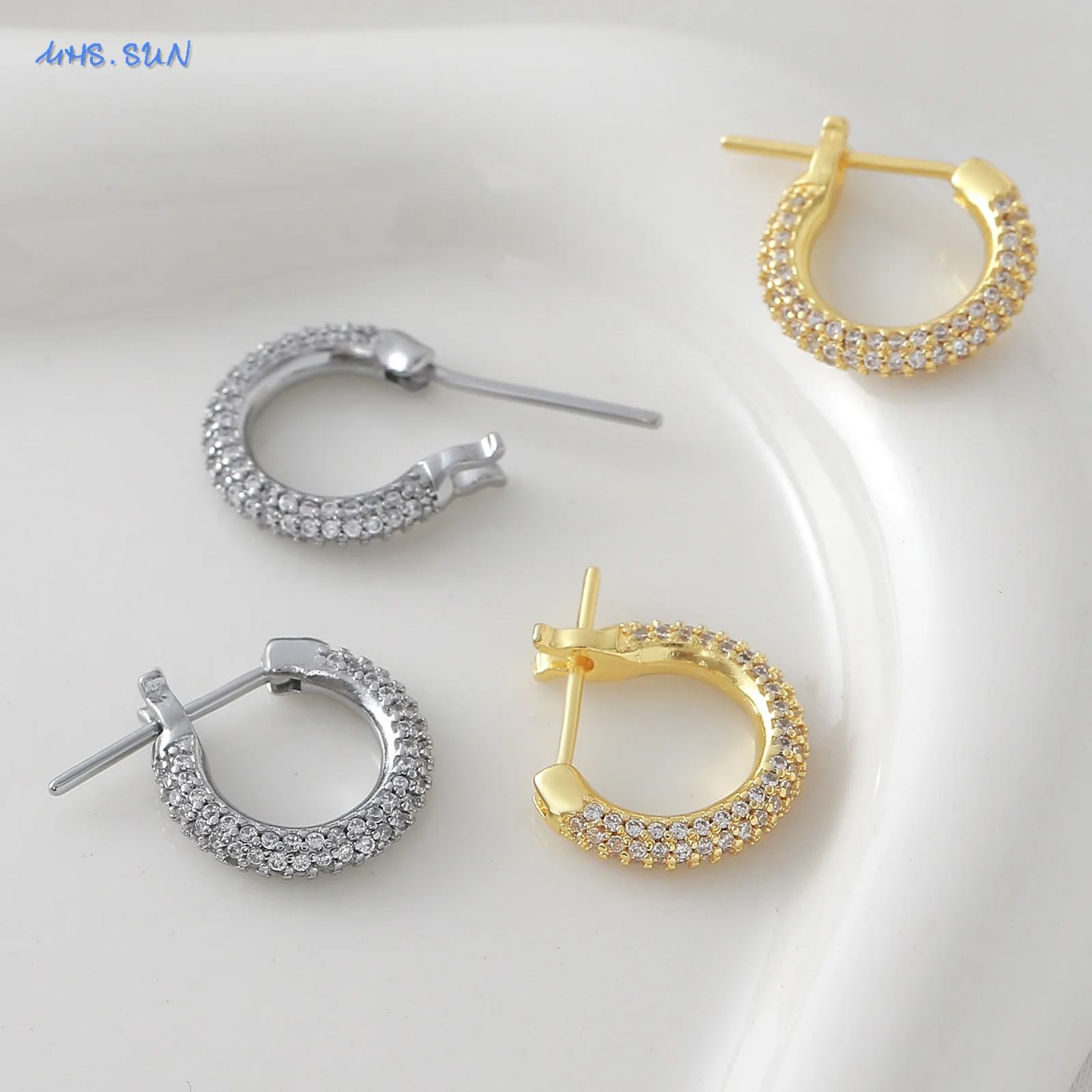 MHS.SUN مكعب الزركون الذهب/الفضة اللون U على شكل هوب أقراط للنساء الفتيات الكلاسيكية اليومية بيان الحفلات مجوهرات هدية