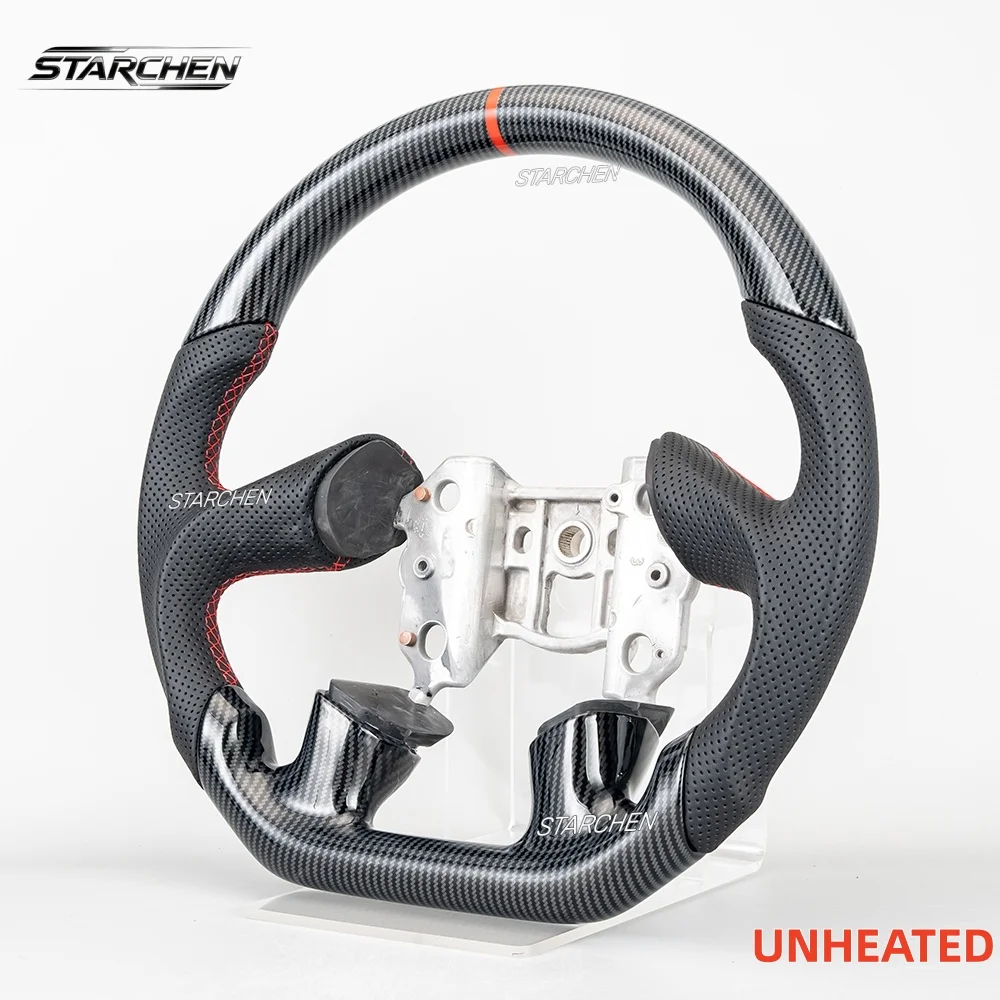 Hydro-Dip Carbon Fiber Steering Wheel For Chevy Corvette C6 4 Spoke 2005 Non-Heated with Perforated Leather Grips Red Stripe and Stitching(C6 4 SPOKE 2005 ONLY) - view 7