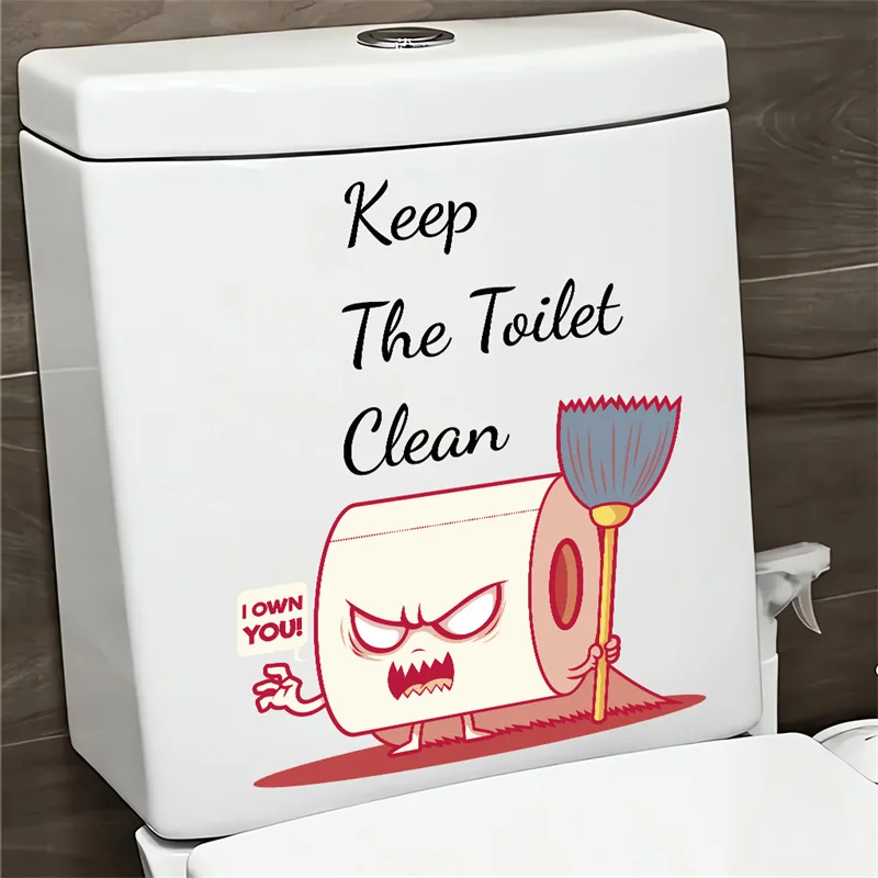 Funny Roll Paper Toilet Sticker Toilet Lid Sticker For Bathroom Cartoon Sticker Decal Toilet Decoration Self-adhesive Sticker